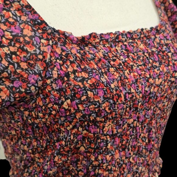 Kimchi Blue ✦ Puff Sleeve Floral Crop Top ✦ Smocked Cotton Cottagecore Blouse M - Picture 9 of 13